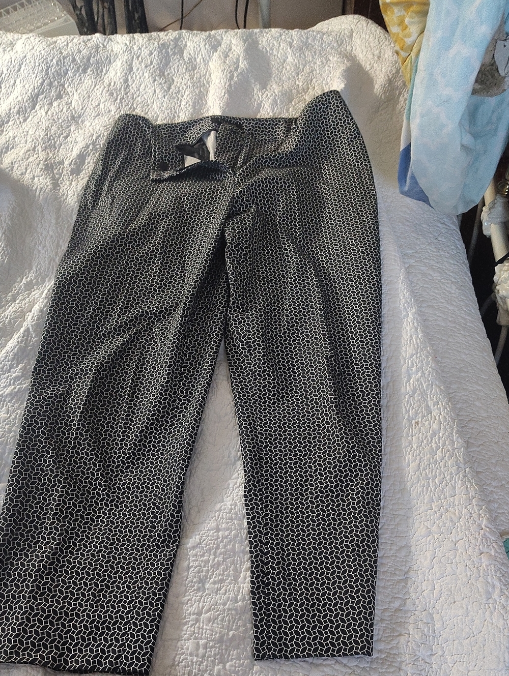 Talbots Black Pants with White Geometric Print